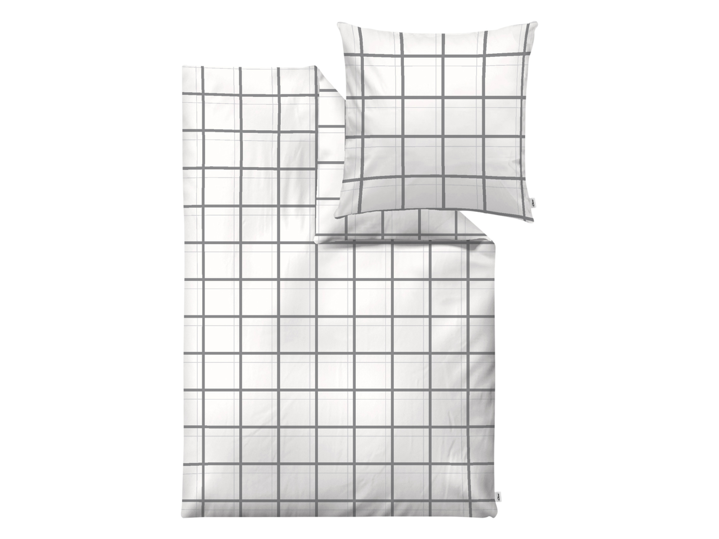 s.Oliver Mako satijnen dekbedovertrek 140 x 200 cm (Wit/grijs)