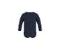 Donkerblauwe baby romper met lange mouwen, achteraanzicht.