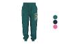Donkergroene kinderjoggingbroek met dinosauruspatronen en cartoonfiguur-embleem