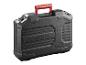 Een zwarte gereedschapskoffer van Parkside met een rode handgreep.