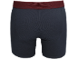 Donkerblauwe herenboxershort met rode tailleband, achteraanzicht.