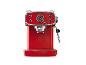 Rood retro koffiezetapparaat met manometer en de tekst '1973'.