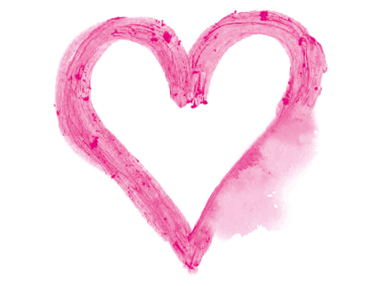 Een roze hartvormige penseelstreep.