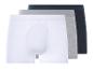 Drie heren boxershorts: wit, grijs en donkerblauw.