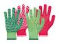 Groene en roze tuinhandschoenen met antislip stippen.