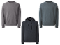 Drie sweatshirts in verschillende kleuren: grijs, blauwgrijs en donkerblauw.