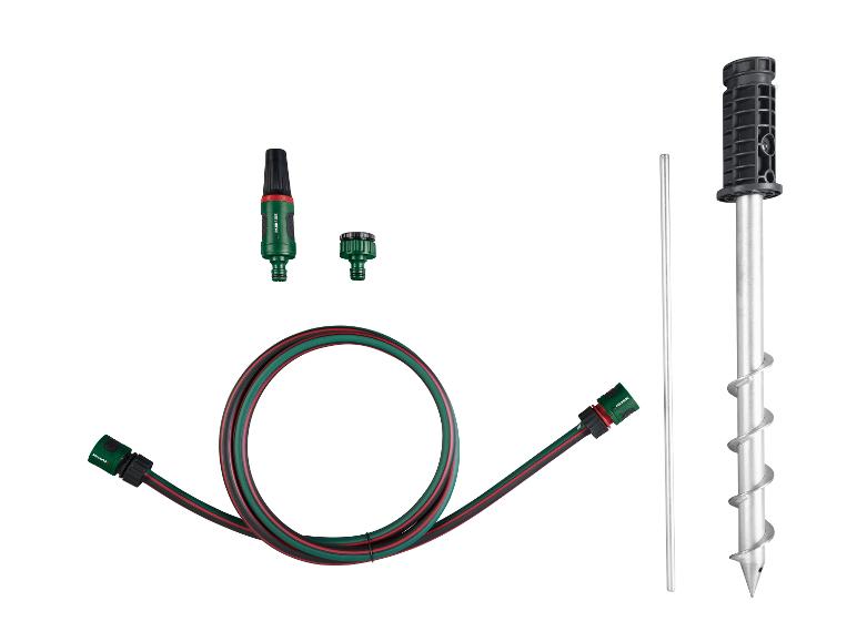 Parkside tuinslang, koppelingen en grondpen.