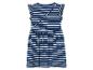 Donkerblauw-wit gestreept meisjesjurkje.