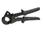 Zwarte ratelkabelknipper met ergonomische handgrepen.