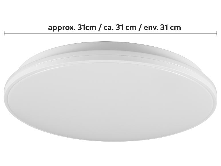 Witte ronde LED plafondlamp met een diameter van ca. 31 cm.