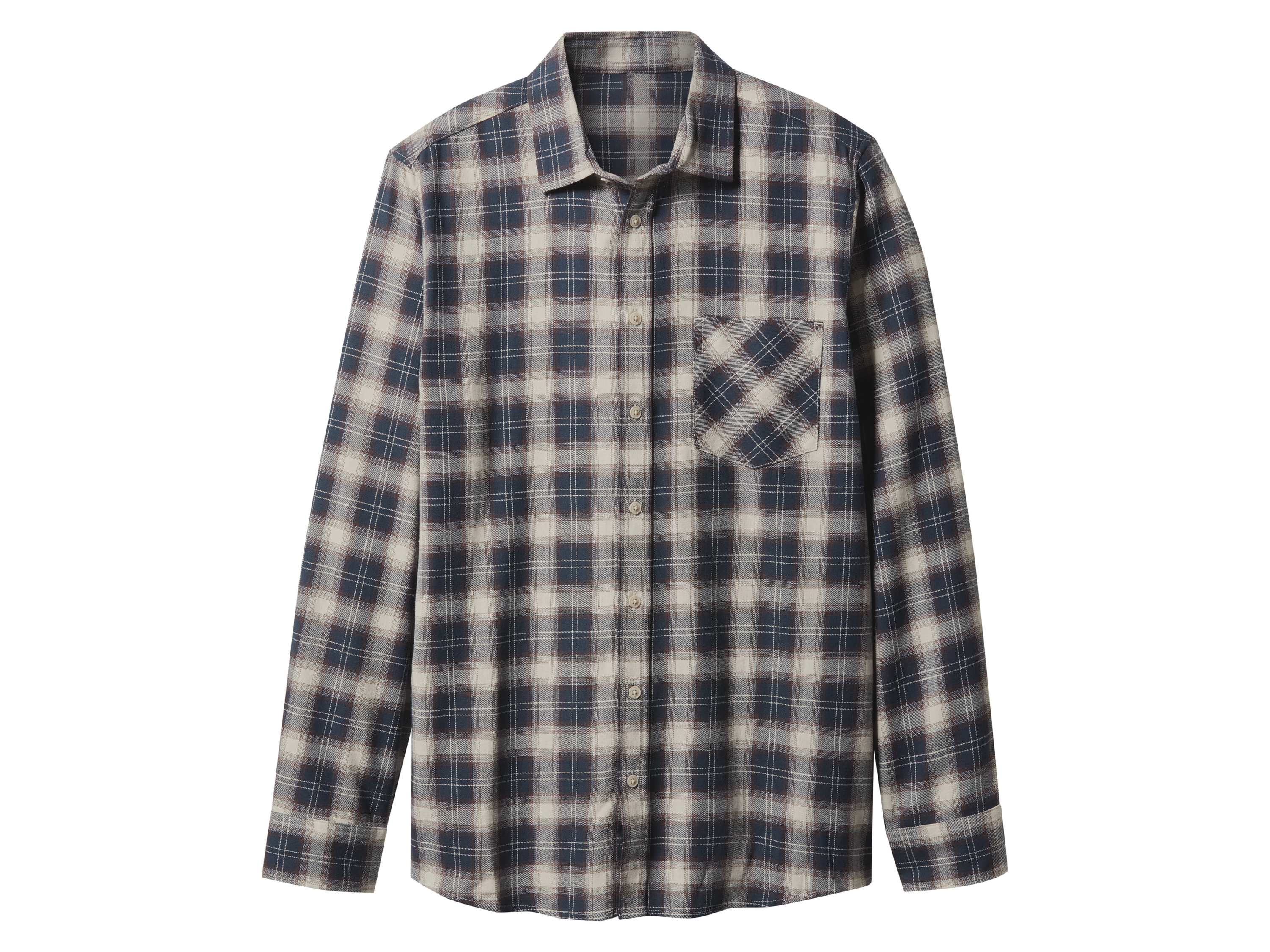 esmara Men Flanellen heren overhemd (Geruit/marineblauw/beige, L (41/42))