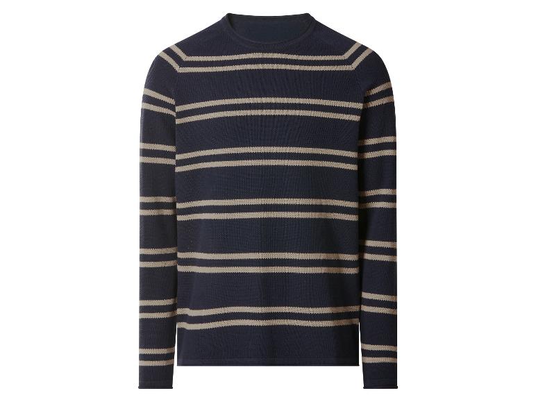 Heren trui met lange mouwen in marineblauw met beige strepen