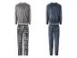 ESMARA MEN Nicki-pyjama: grijze trui met geruite broek en blauwe trui met bijpassende broek.