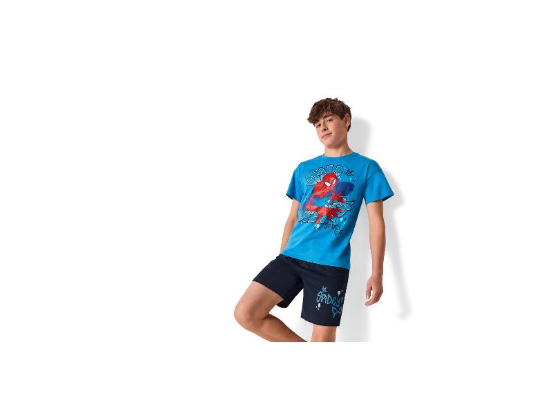 Jongenspyjama met blauw T-shirt met superheldenprint en marineblauwe shorts