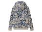 Beige hoodie met blauwe graffitiprint.