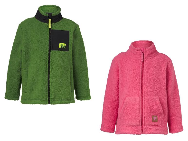 Groen en roze fleecevesten voor kinderen, met rits en zakken.