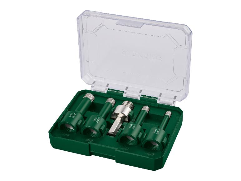 Set diamantboren voor tegels met adapter, maten 6, 8, 10 en 12 mm.