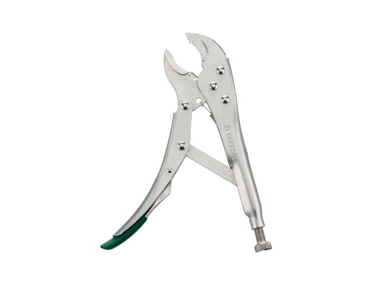 Metalen griptang met groen handvat op een witte achtergrond.