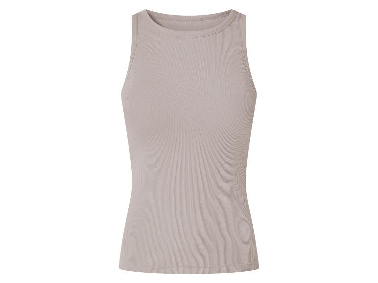 Beige dames mouwloze top met geribbelde stof