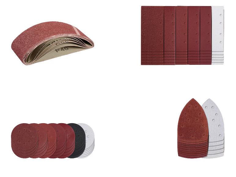 Set schuurpapier in diverse vormen en korrelgroottes.