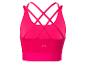 Roze sportbeha met gekruiste bandjes.