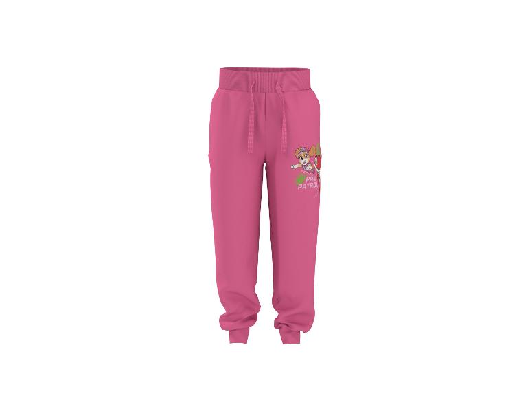 Roze joggingbroek voor meisjes met puppy- en tekstprint.