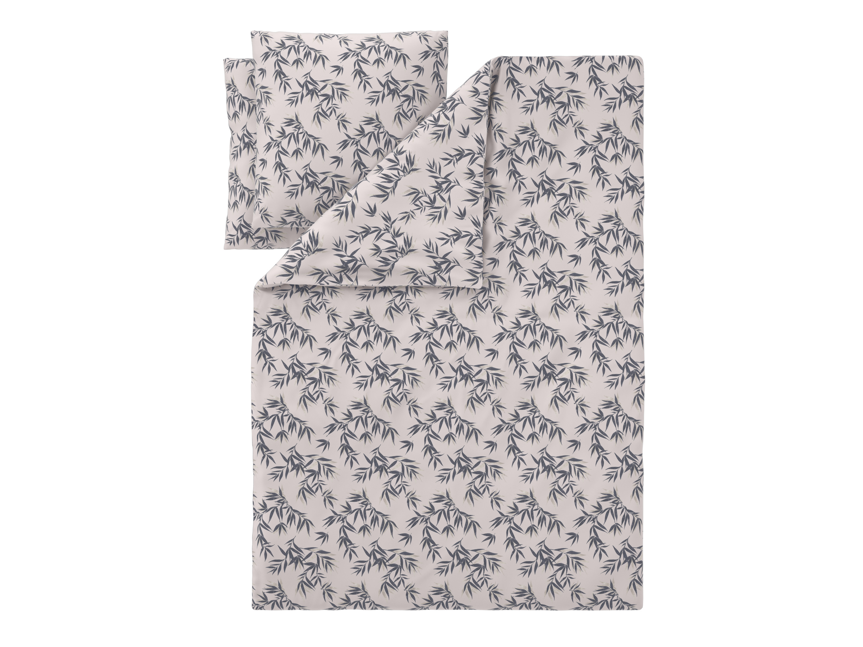 LIVARNO Satijnen dekbedovertrek 240 x 220 cm (Bladeren/grijs)
