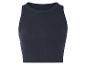 Donkerblauw geribbeld cropped top.