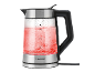 SilverCrest glazen waterkoker met kokend rood water en LED-verlichting.
