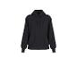 Zwarte hoodie met trekkoorden en geribbelde manchetten en zoom.