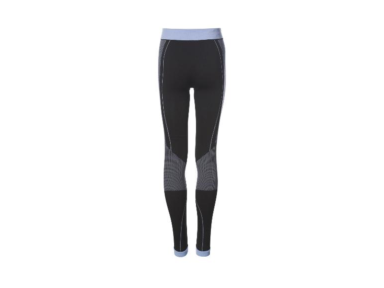 Zwarte legging met lichtblauwe tailleband en grijze patroonpanelen