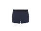 Donkerblauwe boxershort met zwarte elastische tailleband en rode details.