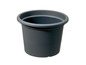 Een donkergrijze plastic plantenpot.