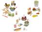Houten speelset met voedselthema, inclusief salade, burgers, taart en kookgerei.