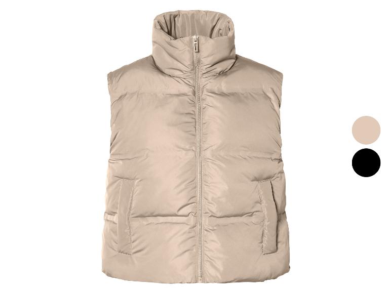 Beige gewatteerde vest met rits.