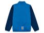 Blauw sportjack voor kinderen met marineblauwe mouwen en reflecterend logo.
