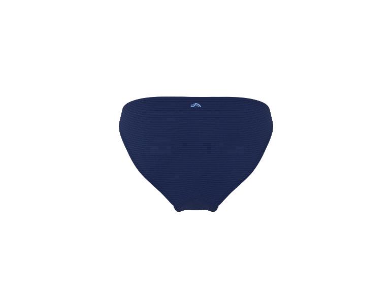 Donkerblauw geribbeld bikinibroekje met een klein logo op de achterkant.