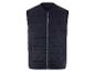 Een donkerblauwe gewatteerde bodywarmer met rits.