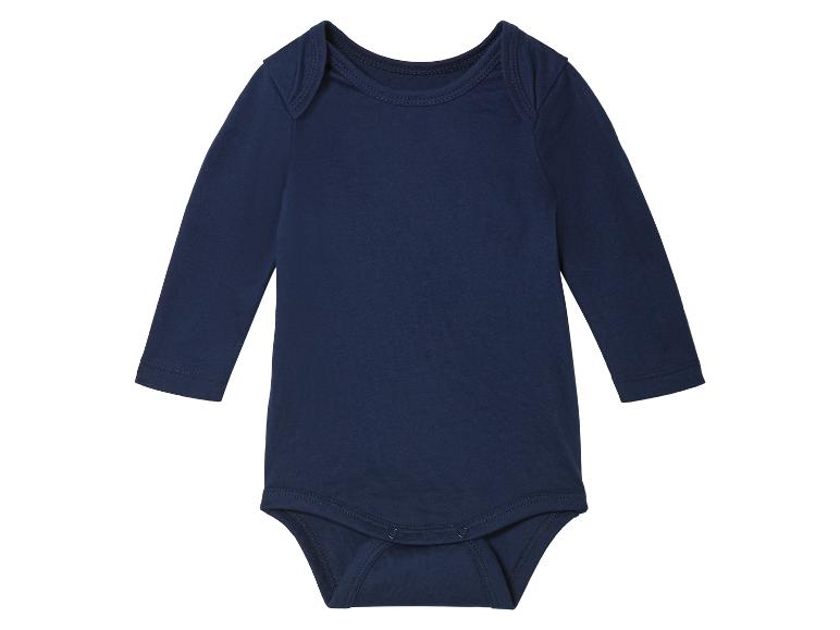 Donkerblauwe baby body met lange mouwen.