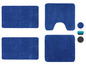 Blauwe badmattenset met een toiletbrilmat, een badmat en een vloermat.