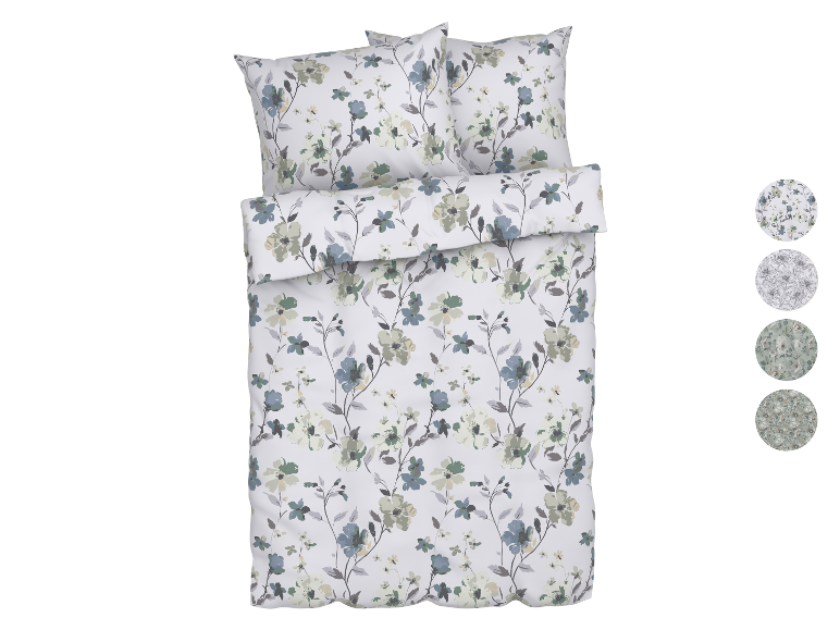 Bloemen beddengoed met een bloemenpatroon in blauw en groene tinten.