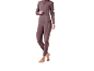 Dames bruine thermische set, met een top met lange mouwen en leggings.