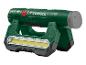 Groene multifunctionele zaklamp met geïntegreerde werklamp en rode aan/uit-knop.