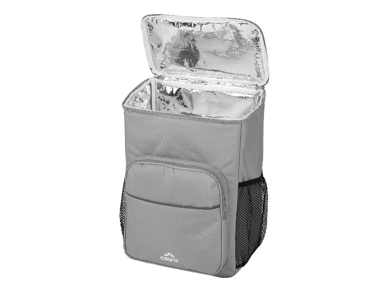 Grijze Crivit koeltas met open deksel.