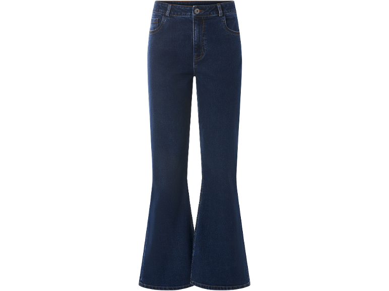 Donkerblauwe flared jeans met hoge taille.