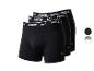 Drie zwarte herenboxershorts met witte tailleband en logo.