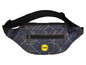 Een zwarte fanny pack met een geometrisch patroon en het Lidl-logo.