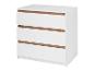 Witte commode met drie laden en houten accenten.