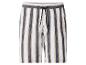 Gestreepte herenshorts met elastische tailleband en trekkoord in wit, beige en grijs.