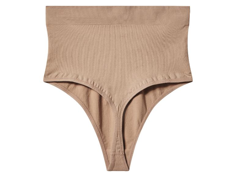 Beige geribbelde high-waist string